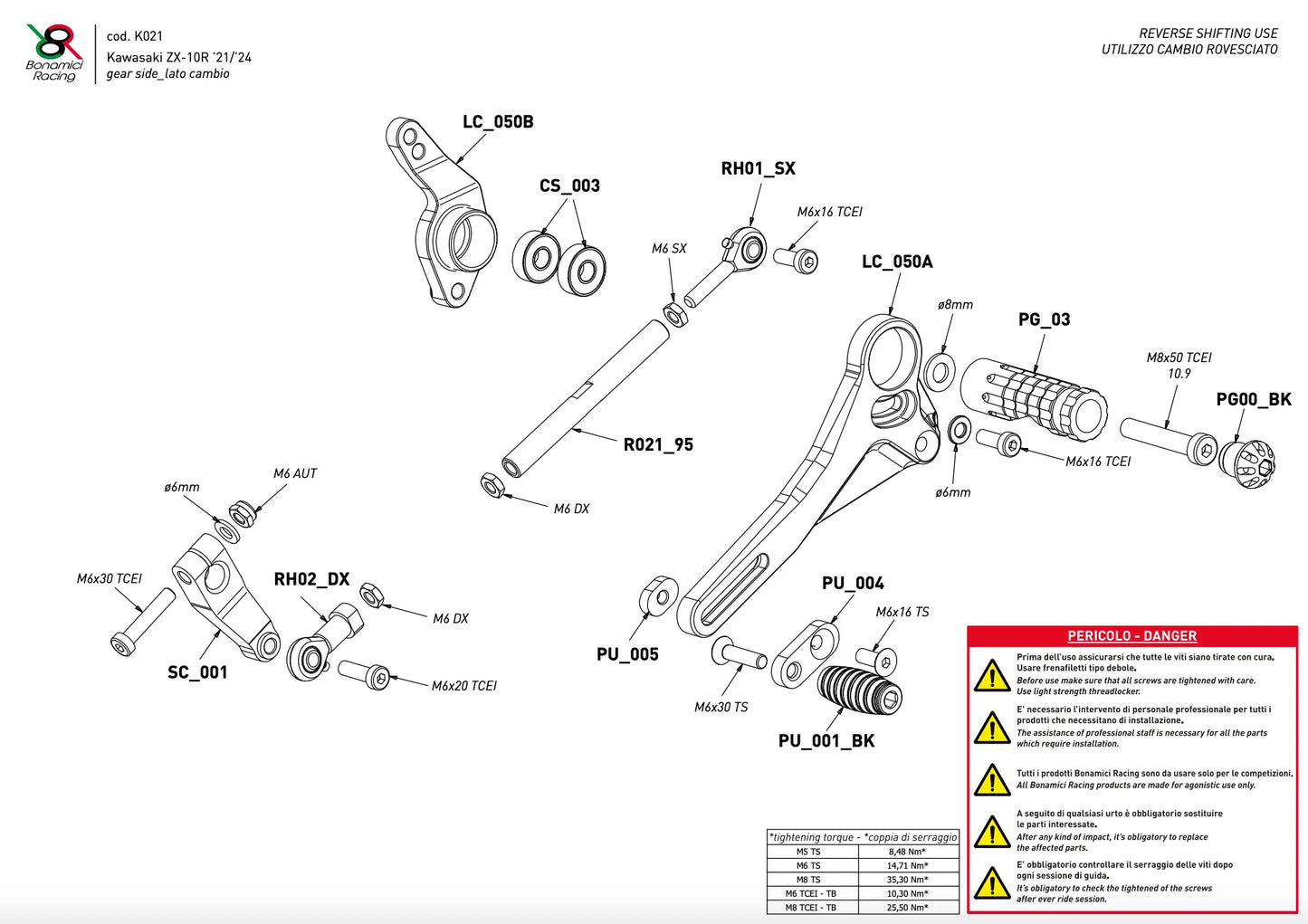 Commandes Reculées BONAMICI | KAWASAKI NINJA ZX-10R/RR (2021+)