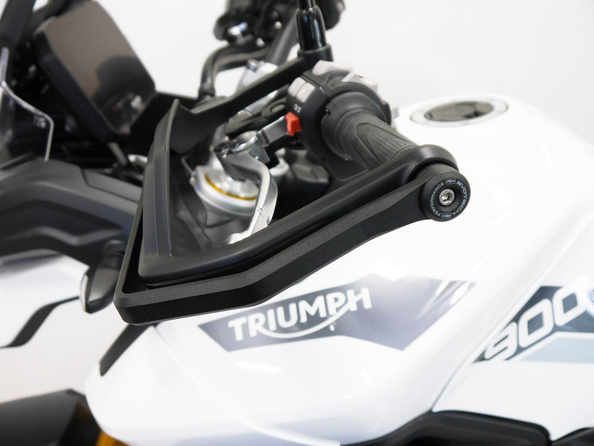 Vue latérale des protections de protège-mains EVOTECH sur TRIUMPH TIGER 900