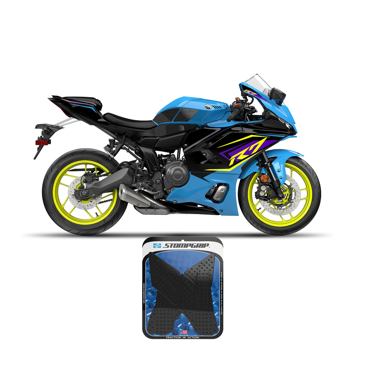 Grips de réservoir STOMPGRIP noirs pour YAMAHA R7 (2026+) - vue droite