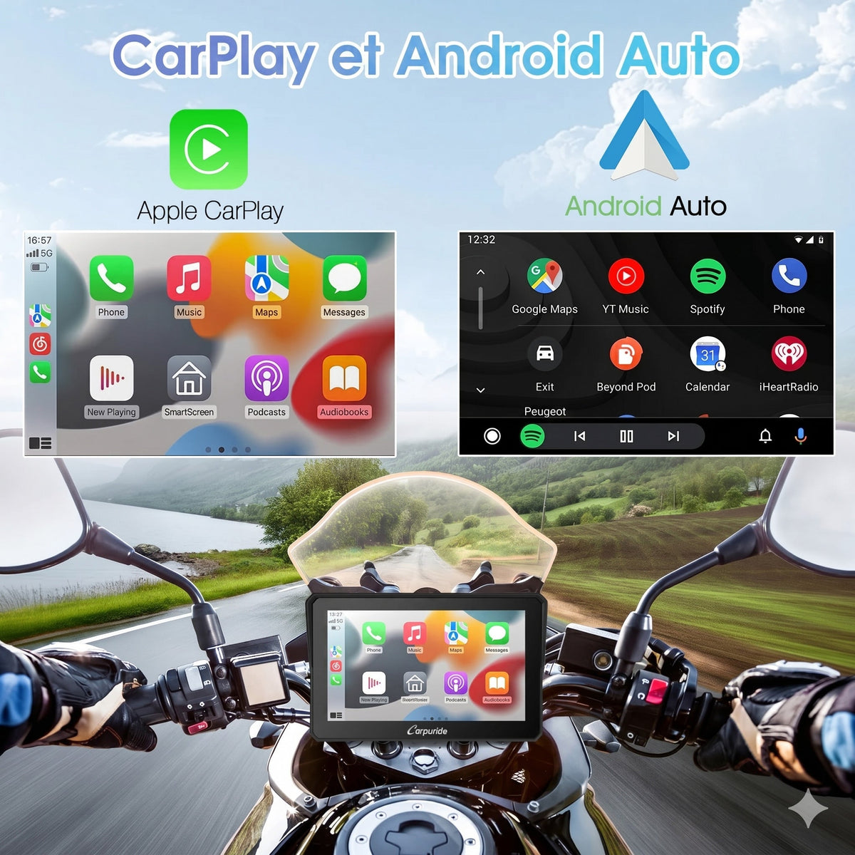 CarPlay moto Carpuride W502 – Apple CarPlay et Android Auto