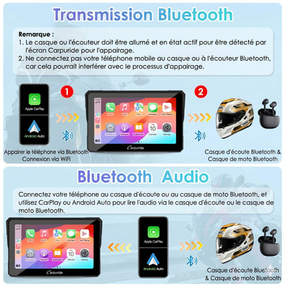 CarPlay moto Carpuride W502 – connexion Bluetooth casque et intercom